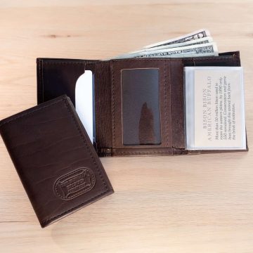 Mens Brown Leather Trifold Wallet - Made In Usa