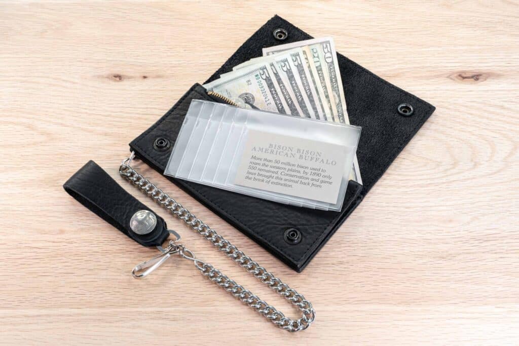 Inside of the Black Leather Chain Wallet