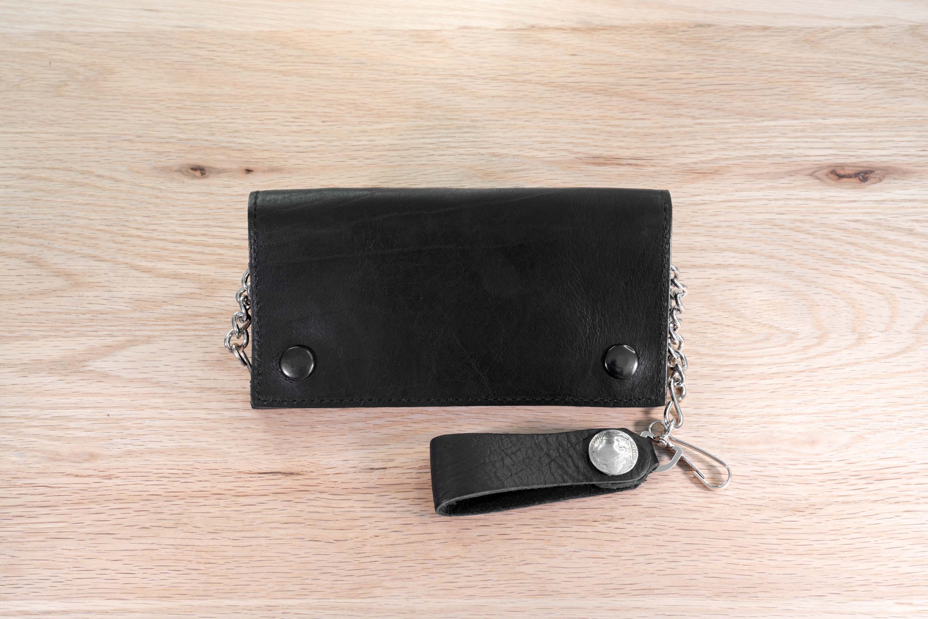 Deluxe Cowhide Leather Biker Chain Wallets: USA Made Large Tri-Fold
