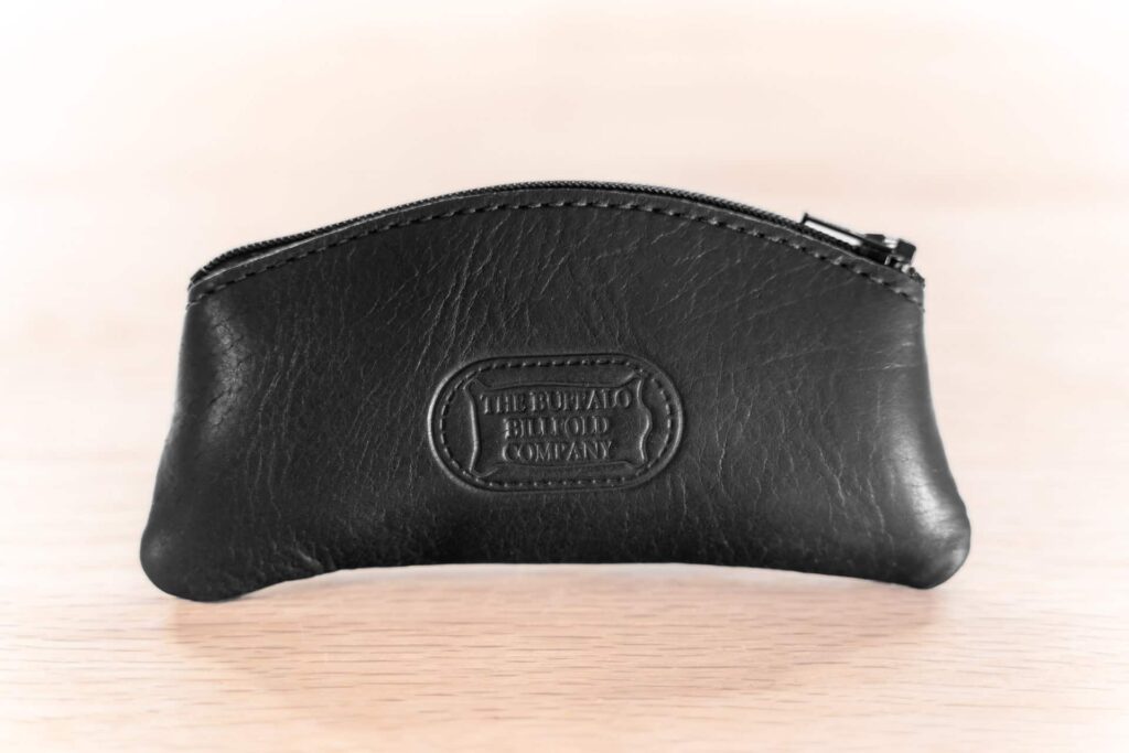Black Leather Coin Purse with Zipper - Made in USA