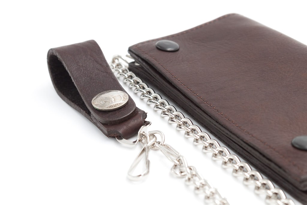 Leather Chain Wallet for Men - Bison Leather - Brown - Made in USA