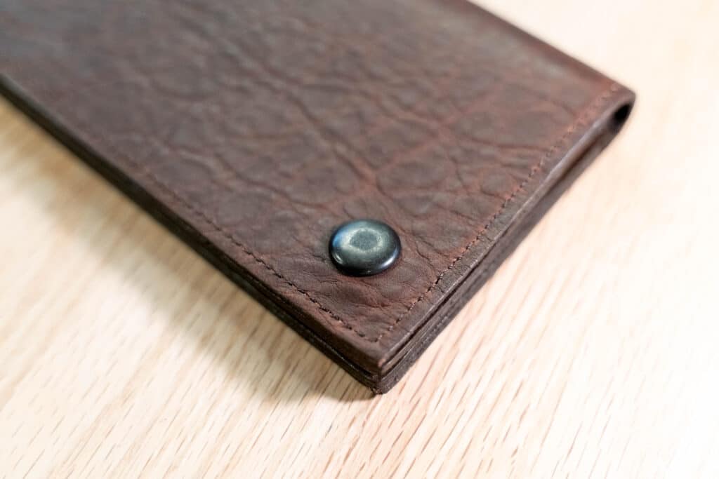 Metal Snaps on Brown Leather Chain Wallet