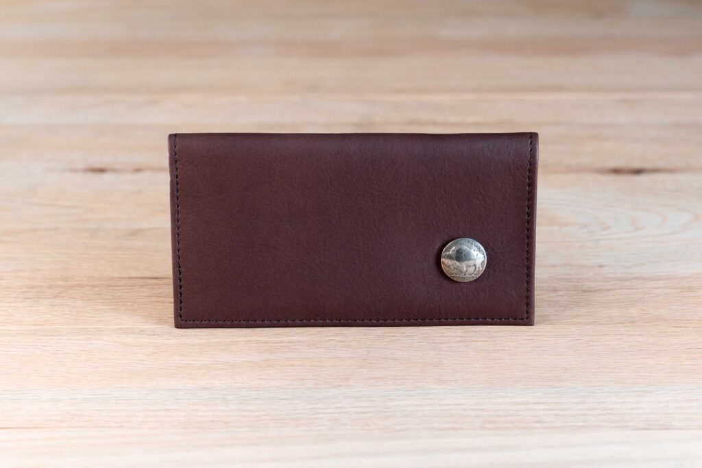 Brown Leather Checkbook Cover with Buffalo Nickel