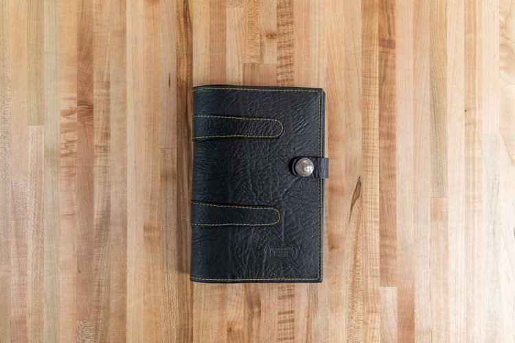 Black Leather Legal Pad Cover - Canary Yellow Thread - Made in USA - Front