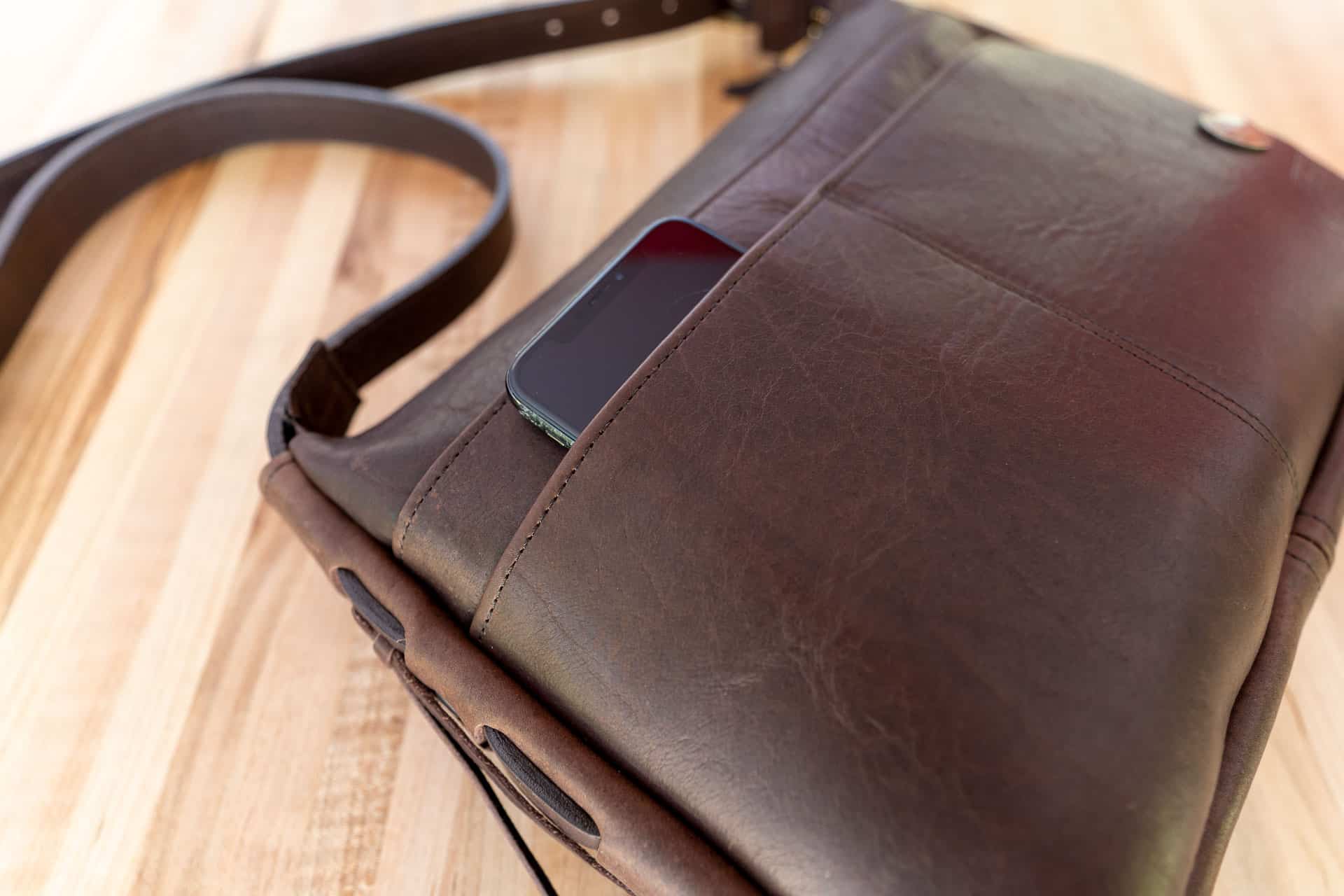 leather purse with phone pocket