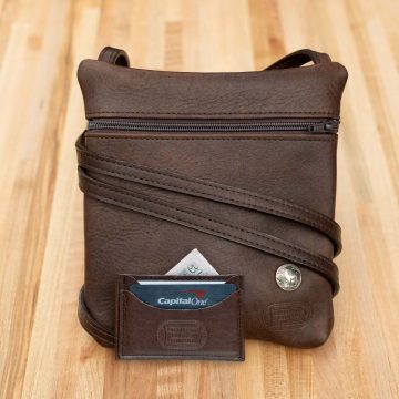 Leather Travel Purse And Front Pocket Wallet Set - Brown