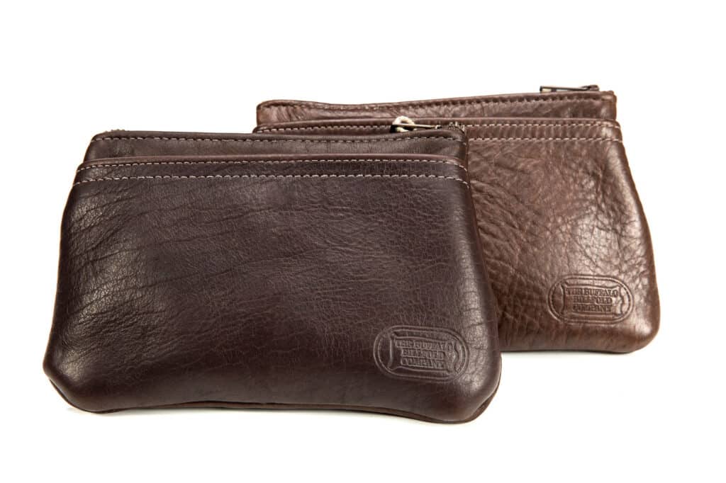 Brown Leather Zipper Clutch Purse - Made in USA from American Bison Full Grain Leather