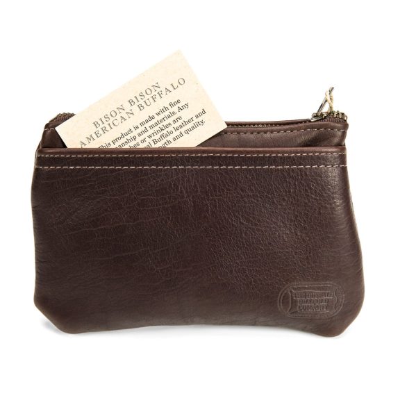 Brown Leather Zipper Clutch Purse - Made in USA