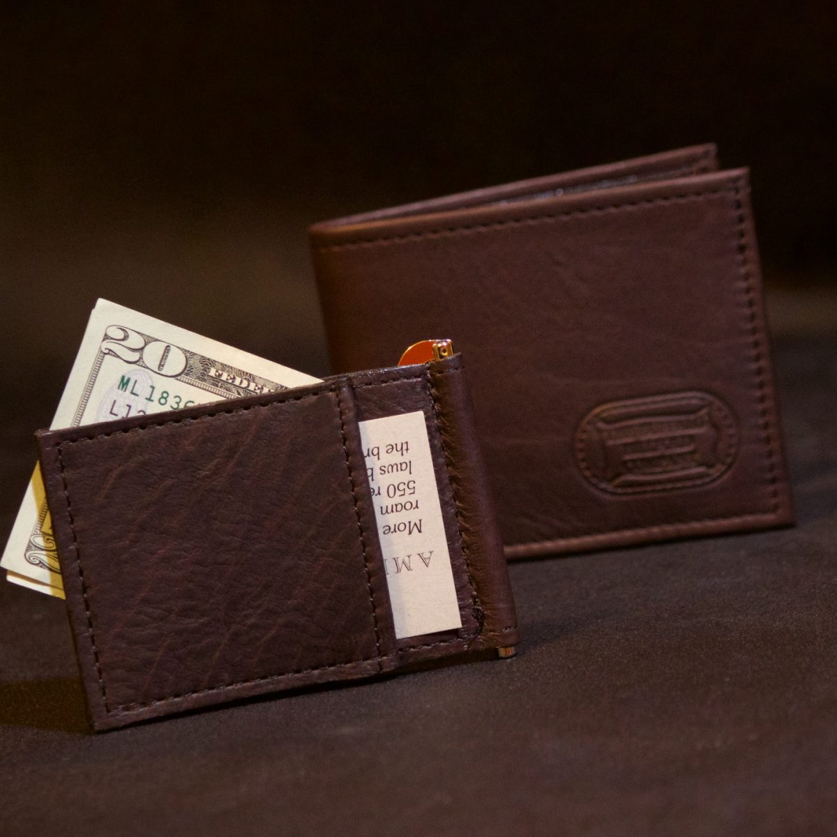 Brown Colour Bi-Fold Italian Leather Money Clip Card Holder/Slim
