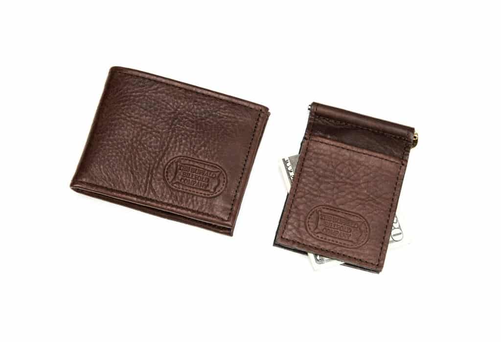 Brown Leather Bifold Wallet and Money Clip Set - Made in USA