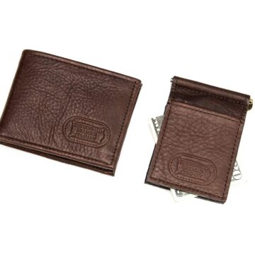 Brown Leather Bifold Wallet And Money Clip Set - Made In Usa