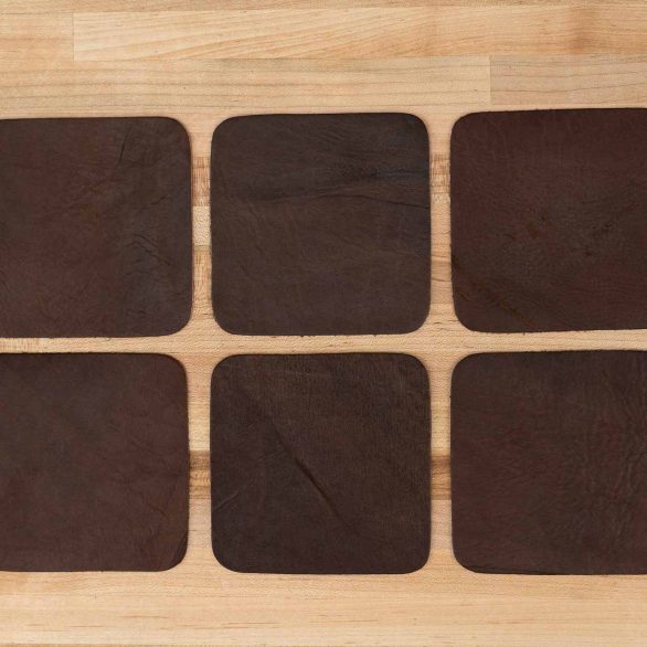 Square Brown Leather Coasters - Made in USA