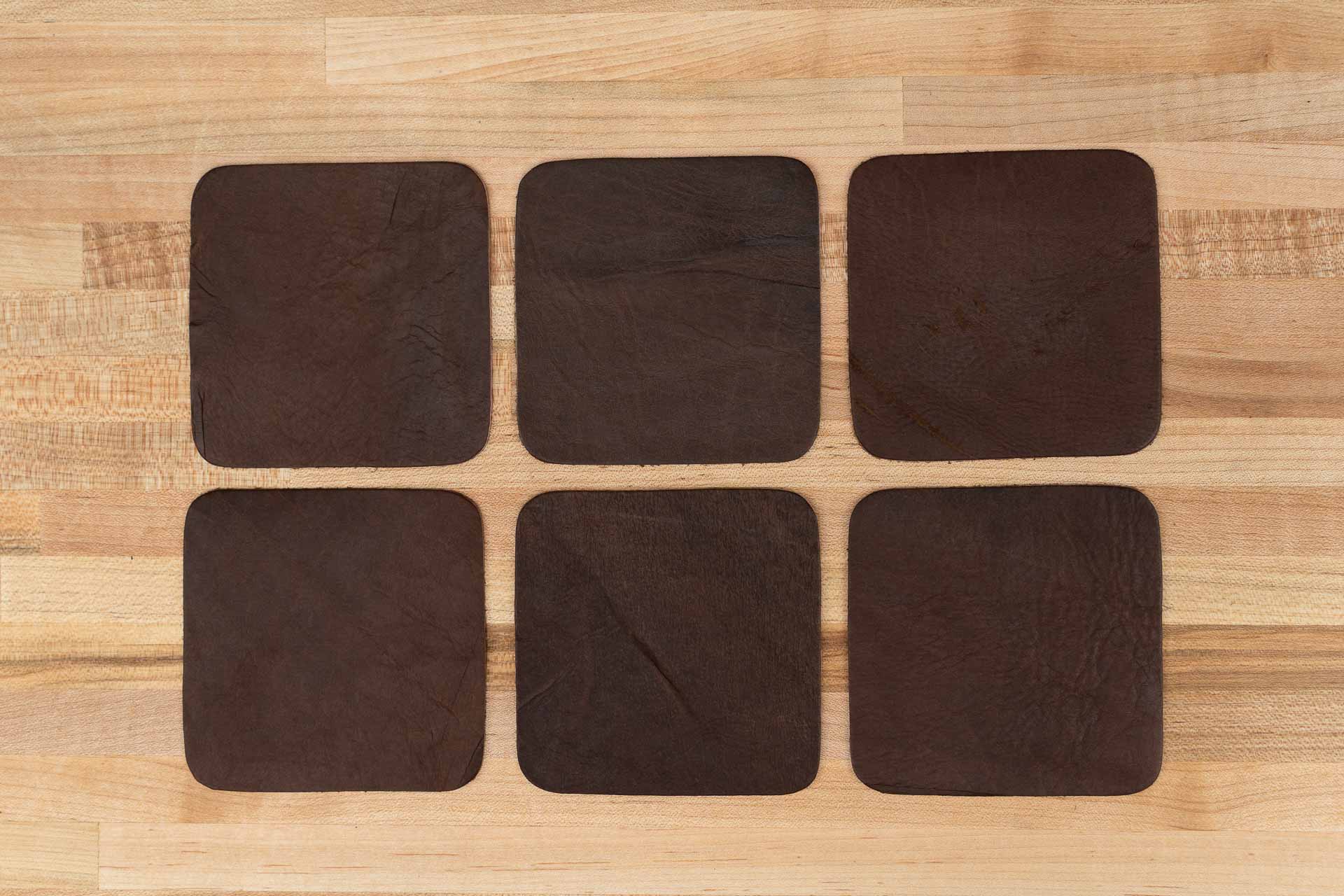 Square Brown Leather Coasters - Made in USA