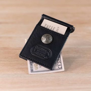 Buffalo Nickel Black Leather Money Clip Wallet