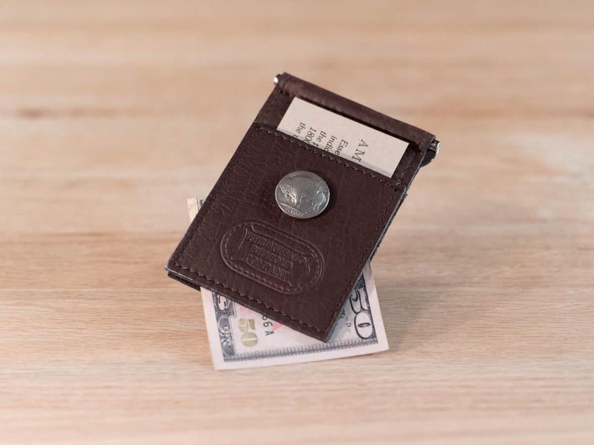 Front Pocket Wallet with Money Clip and ID Window Camel / Buffalo Leather