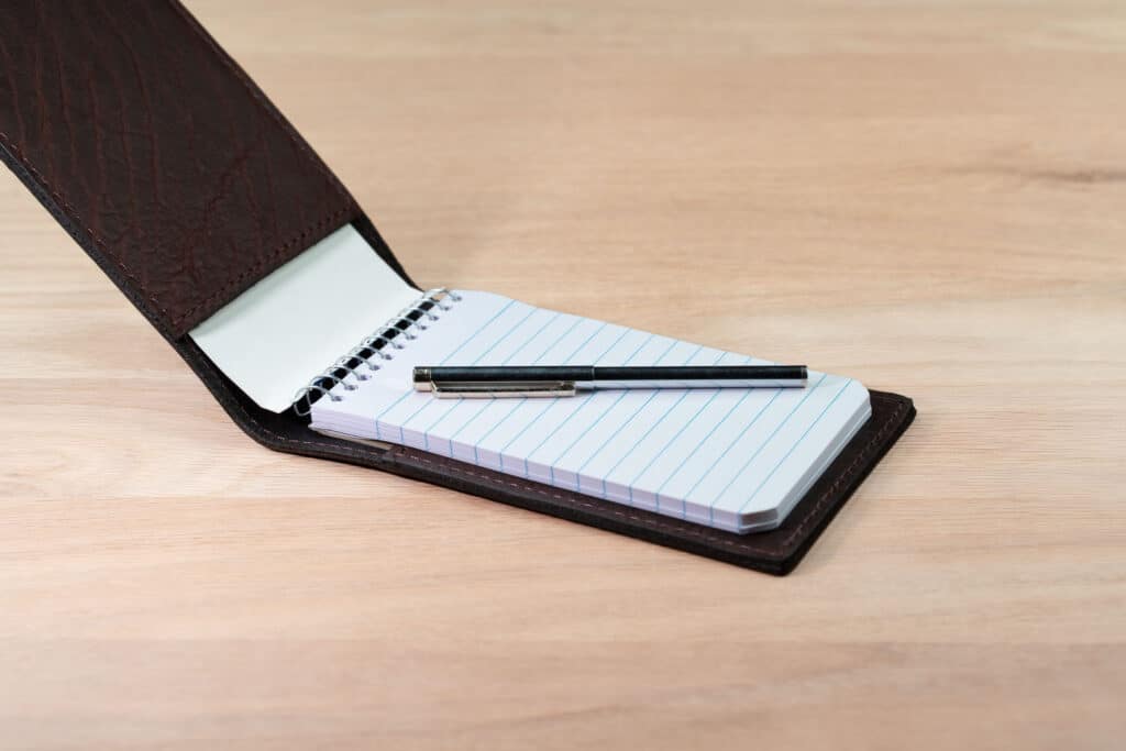 Open American Chestnut Leather Notepad Holder