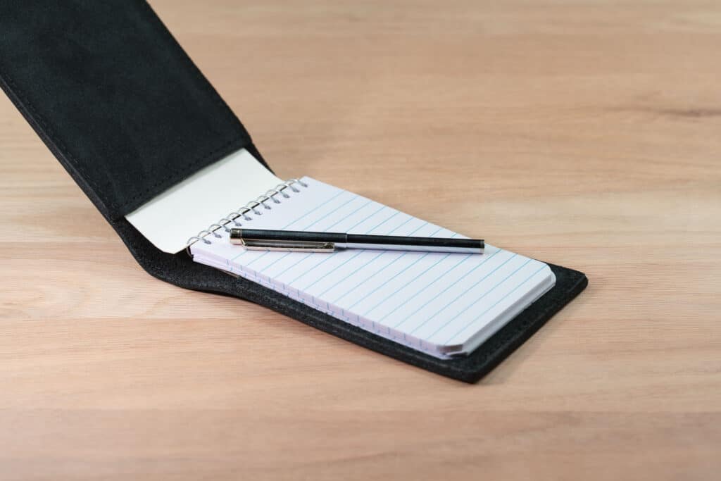 Open Black Leather Notepad Holder