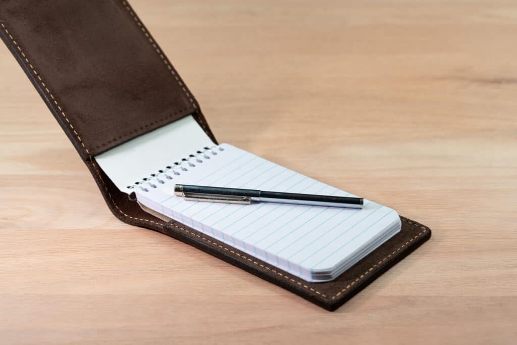 Open Brown Leather Notepad Holder