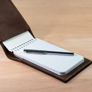 Open Brown Leather Notepad Holder