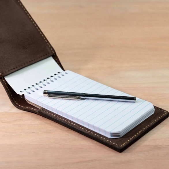 Open Brown Leather Notepad Holder