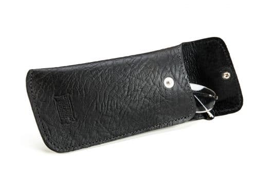 Black Leather Eyeglass Case - Bison Leather - Black - Made in USA - Buffalo Billfold Company