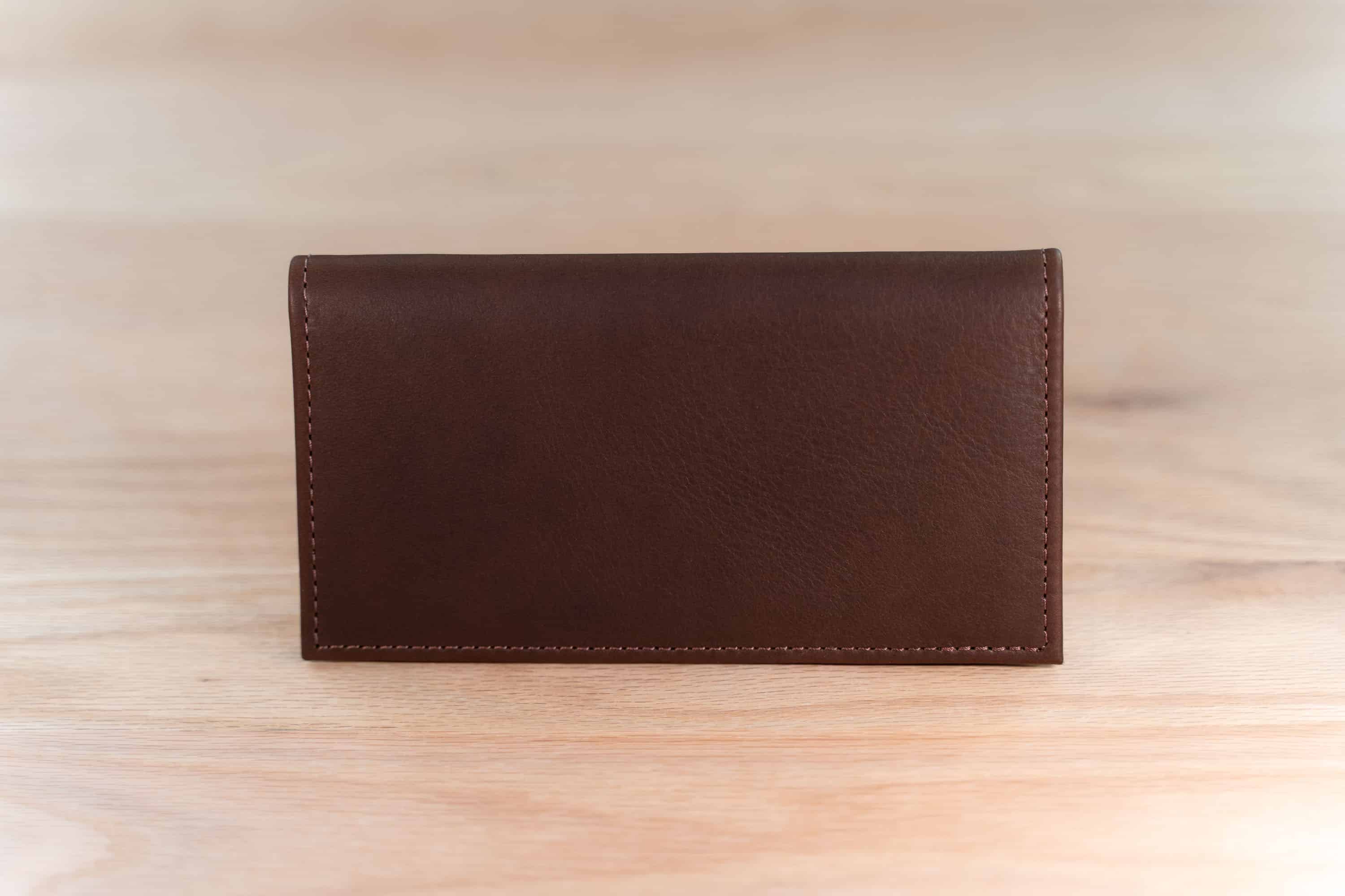 Back Of The Brown Leather Checkbook Cover With Rattlesnake Inlay Back Of The Brown Leather Checkbook Cover With Rattlesnake Inlay