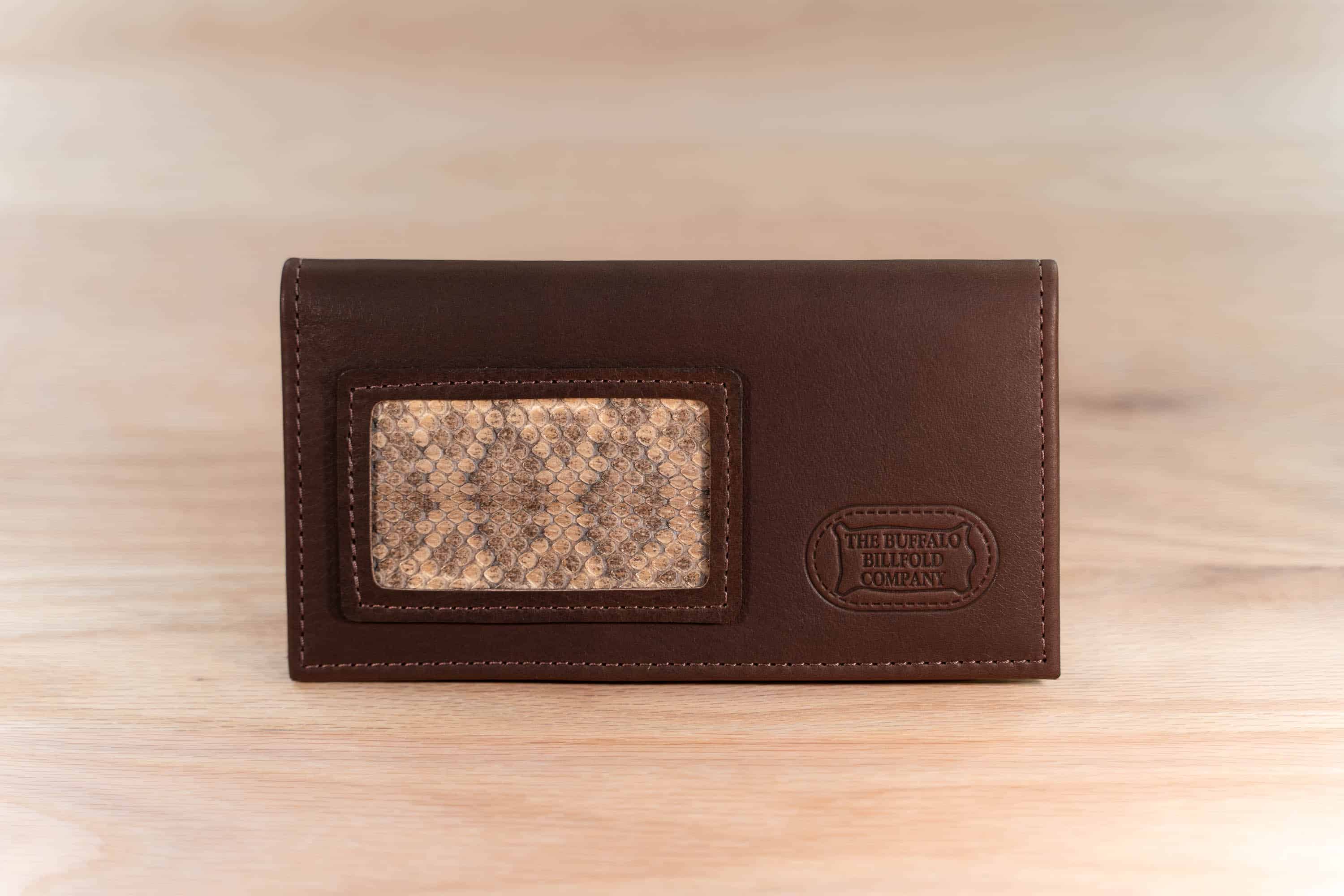 Brown Leather Checkbook Cover With Rattlesnake Inlay Brown Leather Checkbook Cover With Rattlesnake Inlay
