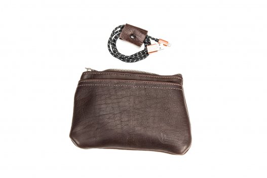 Leather Tech Pouch - Brown - Made in USA - American Bison Leather - Buffalo Billfold Company