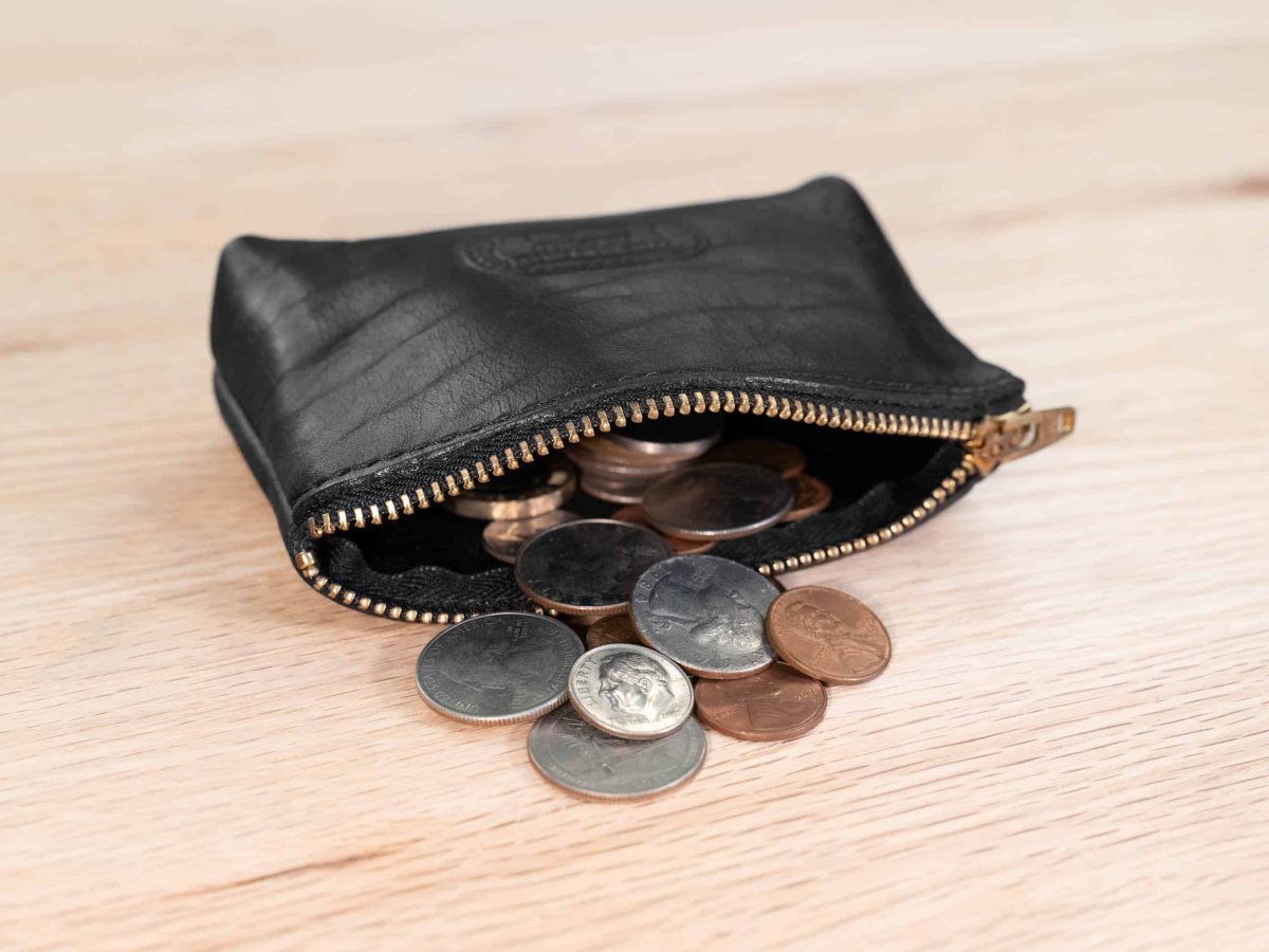 BWL Bill Wall Leather Black Gold Leather Zip Closure Coin