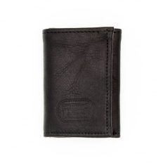 Black Leather Wallet Mens Trifold - Made USA - Bison Leather