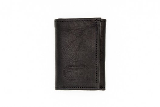 Black Leather Wallet Mens Trifold - Made USA - Bison Leather