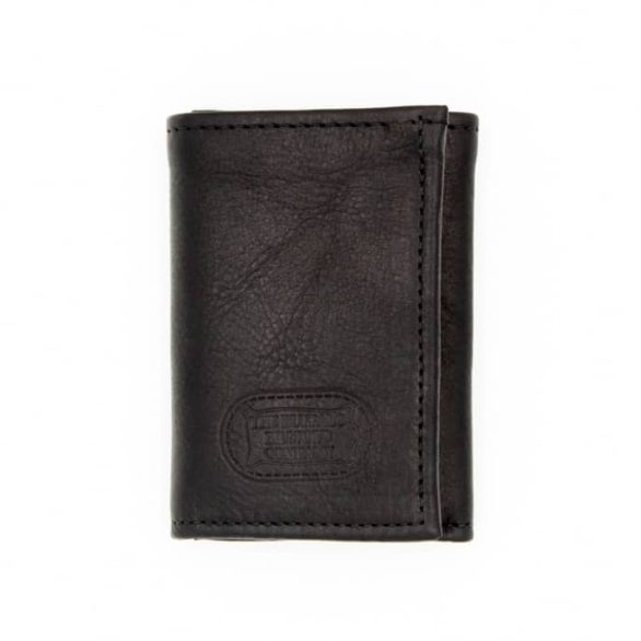 Black Leather Wallet Mens Trifold - Made USA - Bison Leather