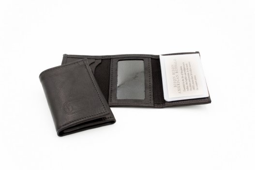 Black Leather Wallet Mens Trifold - American Bison Leather - Made in USA