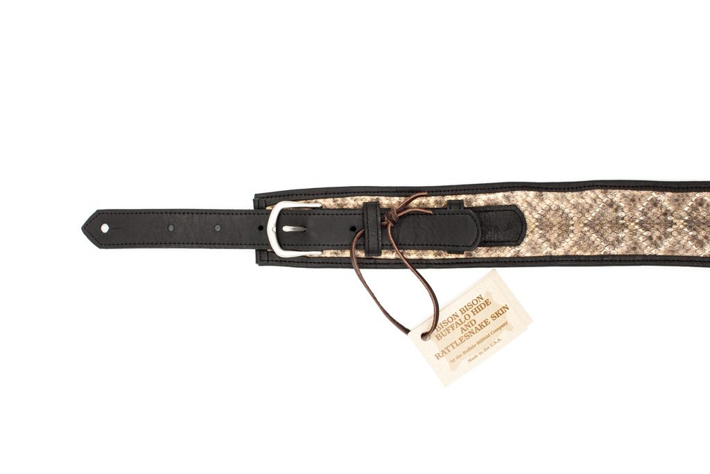Rattlesnake Guitar Strap - Bison Leather - Black - Made in USA - Buffalo Billfold Company