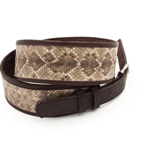 Rattlesnake Guitar Strap - Bison Leather - Brown - Made in USA - Buffalo Billfold Company