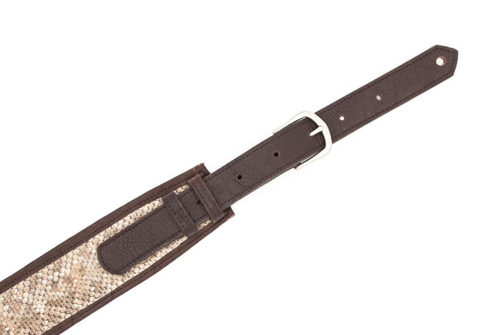 Rattlesnake Skin Guitar Strap - Bison Leather - Brown - Made in USA - Buffalo Billfold Company