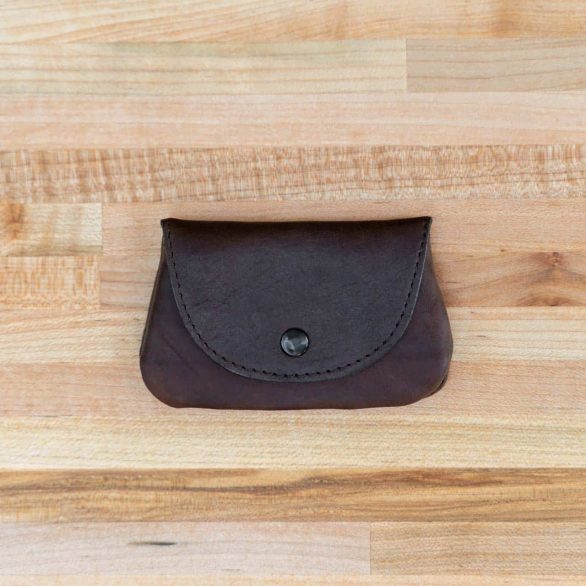 Mens Coin Purse - Brown Leather - Button