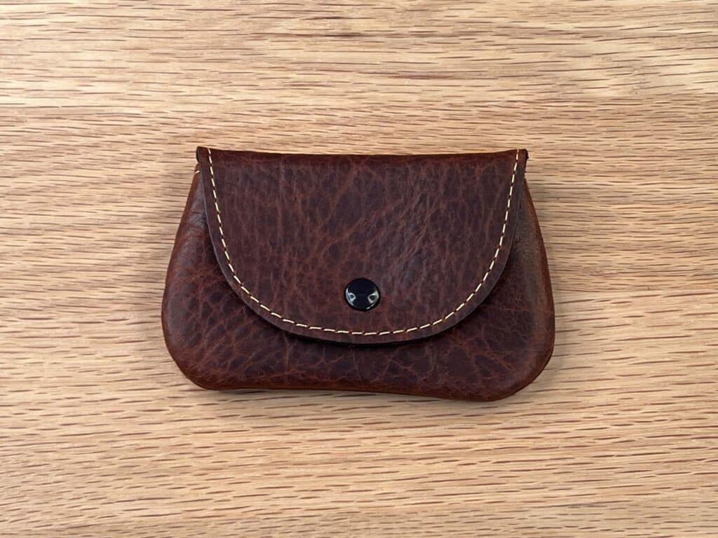 Mens Coin Purse - Red American Chestnut Leather - Button
