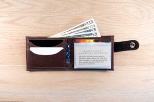 Inside Of Brown Leather Bifold Wallet With Snap Closure - Standard Size