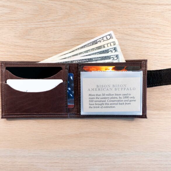 Inside of Brown Leather Bifold Wallet with Snap Closure - Standard Size