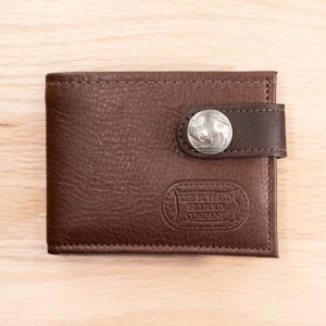 Mens Leather Bifold Wallet with Snap Closure - Brown - Made in USA