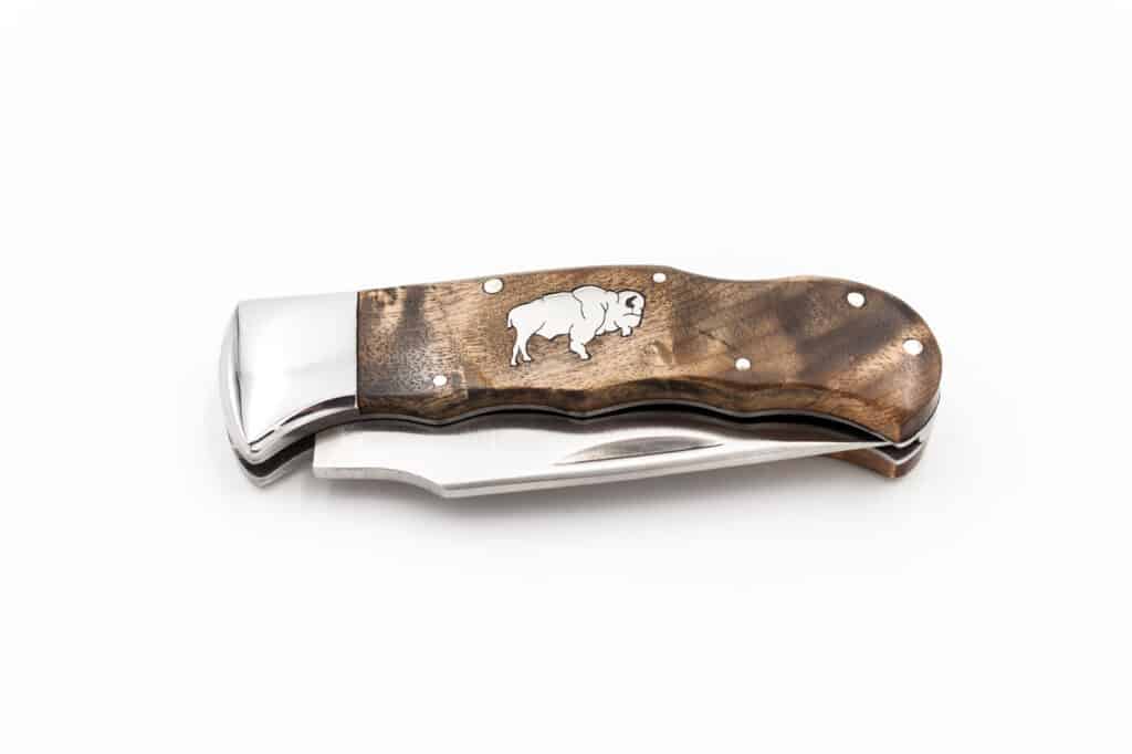 Elk Ridge Folding Knife with Buffalo Inlay - Front