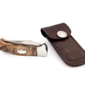 Elk Ridge Knife with Bison Inlay and Buffalo Leather Case - Made in USA