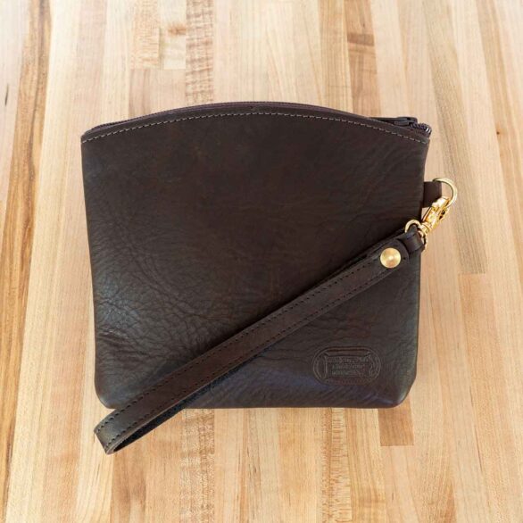 Brown Buffalo Leather Wristlet Pouch - Wrist Bag - Made in USA