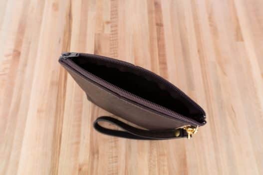 Brown Buffalo Leather Wristlet Pouch - Inside - Made in USA