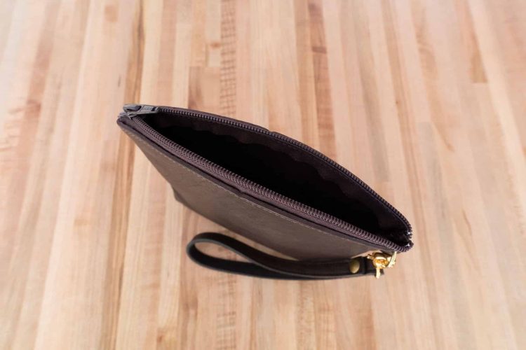 Brown Buffalo Leather Wristlet Pouch - Inside - Made in USA