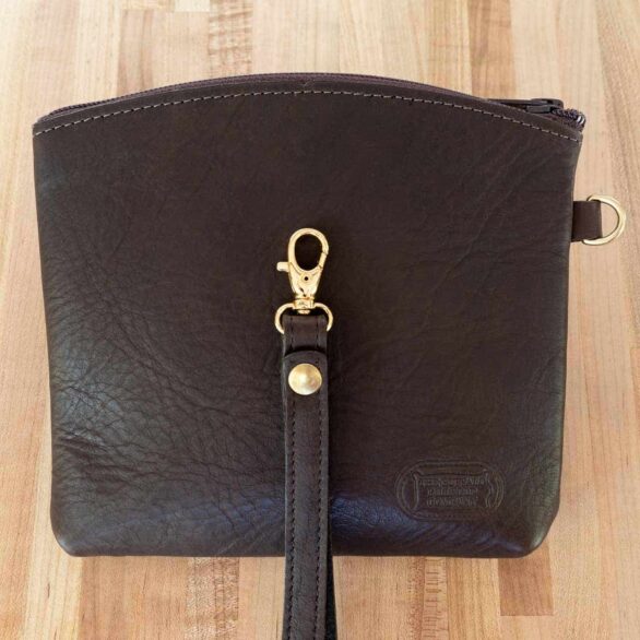 Brown Buffalo Leather Wristlet Pouch - Wrist Bag - Made in USA