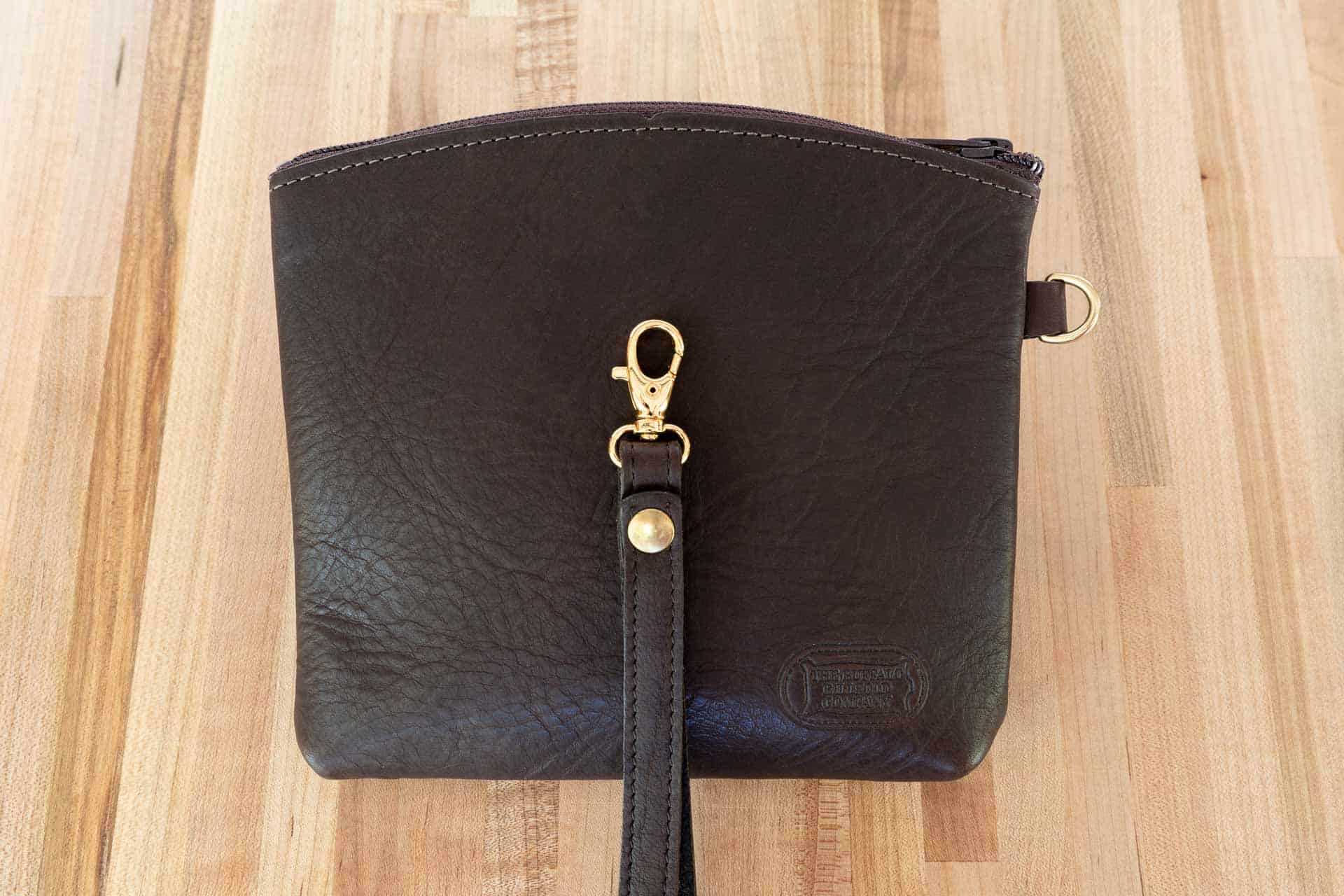 Brown Buffalo Leather Wristlet Pouch - Wrist Bag - Made in USA