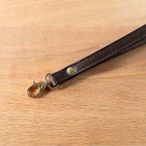 Brown Leather Wrist Strap with Brass Rivet and Clip