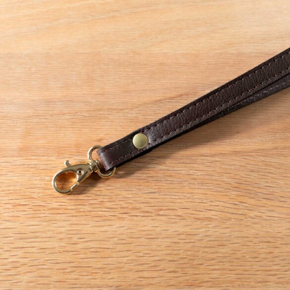 Brown Leather Wrist Strap with Brass Rivet and Clip